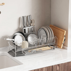 304 stainless steel kitchen bowl rack counter top second layer draining rack bowl dish rack sink side water flow draining bowl rack tableware set