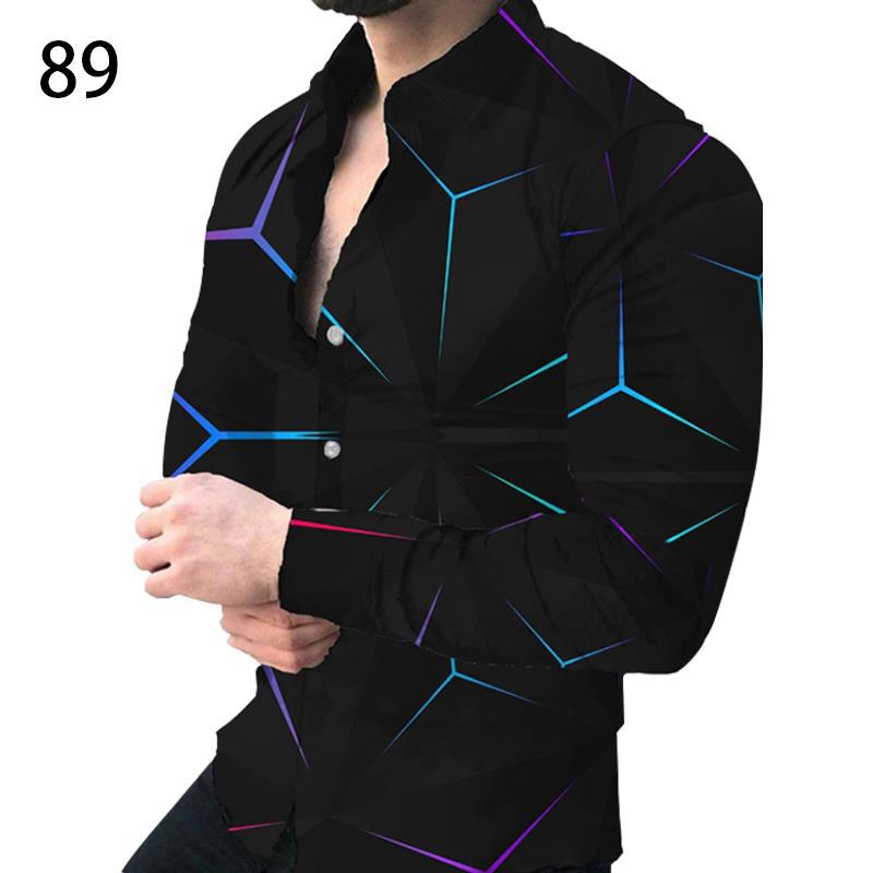 Comercio exterior 2023 primavera nuevos hombres gradiente de impresión digital solapa camisa de manga larga camisa casual de los hombres