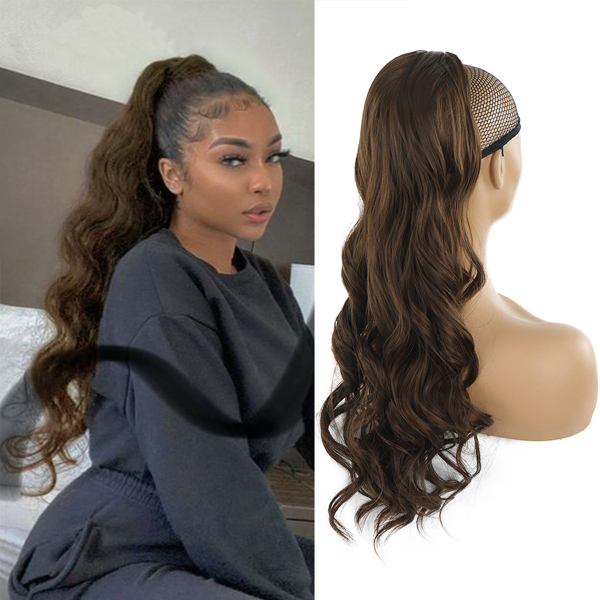 Perücke Pferdeschwanz Druckschlauch Kordelzug Pferdeschwanz Damen Big Wave Curly Kordelzug Pferdeschwanz_voghion.com