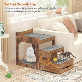跨境亚马逊货源实木宠物楼梯三层带抽屉猫台阶楼梯泰迪宠物猫咪窝