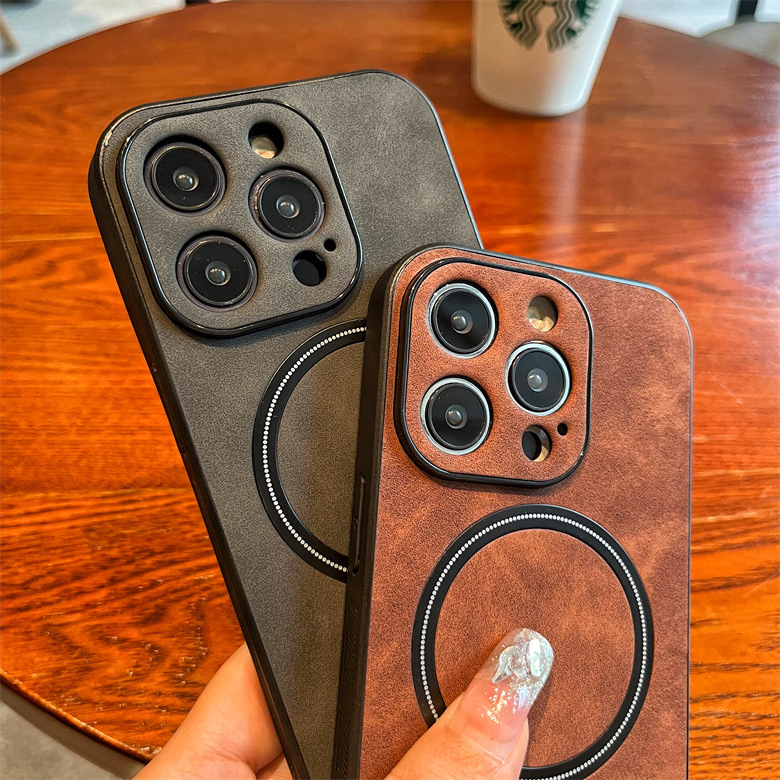 Funda magnética de piel de cordero Apple 16, adecuada para iPhone 15, funda para teléfono 14ProMax con textura de cuero, cobertura total 13, funda protectora 17