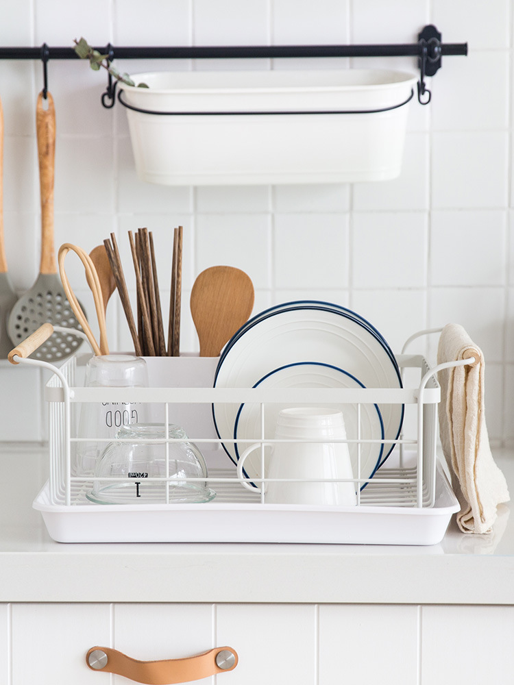 Kitchen drain bowl rack iron diningware storage daily use shelf organizer simple double sink bowl plate holder home godsend