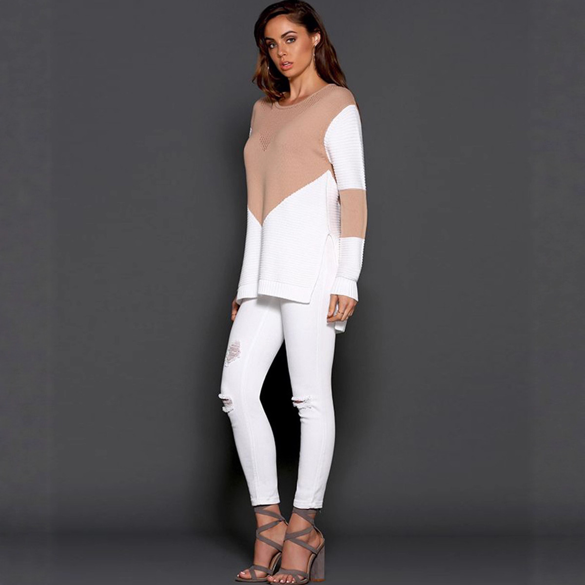 INS Internet celebridad Amazon bottoming camisa mujer invierno costura hueco suéter de mujer popular suéter transfronterizo mujeres
