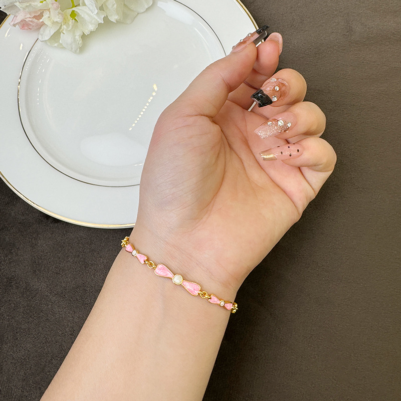 Brazalete de oro de arena vietnamita estilo de diseño nacional esmalte rosa anillo de arco de mariposa universal joyas no se desvanecen