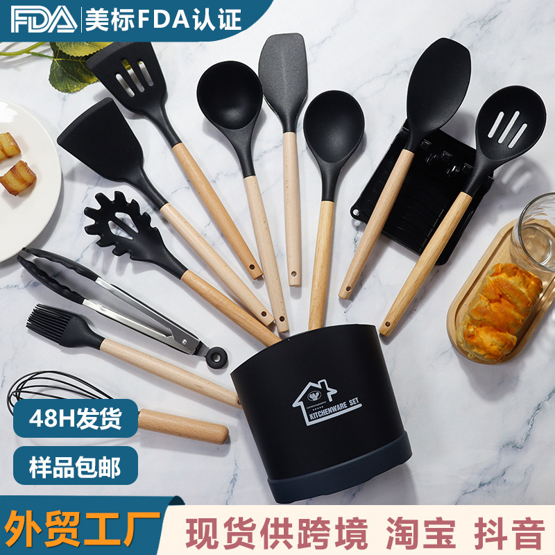 13 conjuntos de cocina de silicona transfronterizos no pegajosos de silicona de grado alimenticio en stock al por mayor