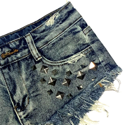 Short denim shorts with ultra-low waist, ultra-short denim shorts, Western punk style club women's pants, frayed and washed with hair edge and holes