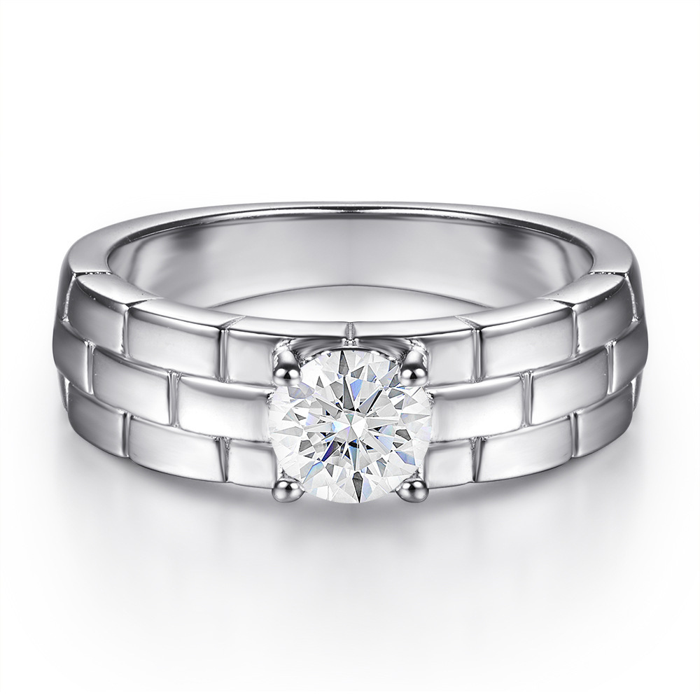 Anillo de plata s925 cabeza de toro clásica 1 quilates anillo de diamante de diamante de doble fila de mujer huevo de paloma anillo de boda en vivo