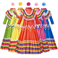 Amazon's best-selling foreign trade five-color Mexican ethnic Spanish large skirt dress stage performance clothing