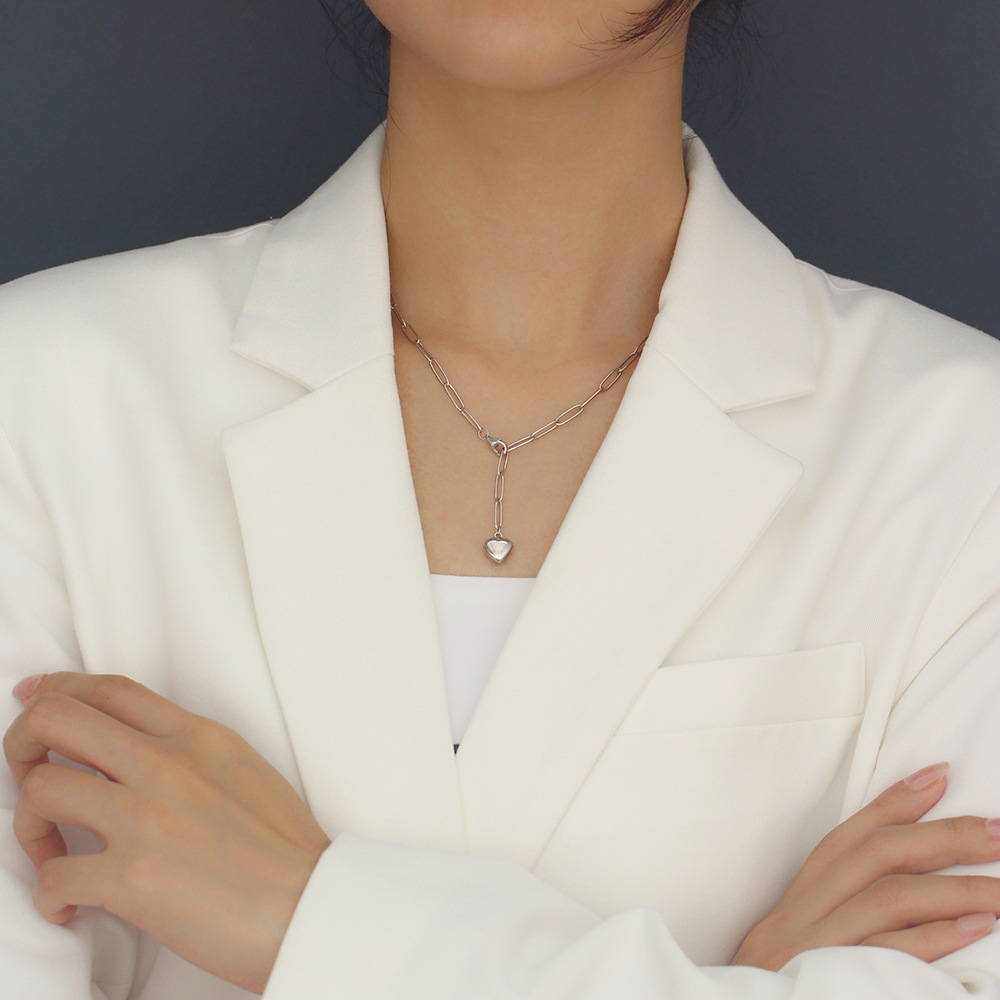 Fashion Heart Shape Silver Necklace Patchwork Stainless Steel Necklaces