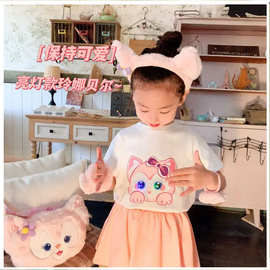 【轻拍发光】女童纯棉T恤2026亮灯衣服女宝宝儿童装上衣中小童