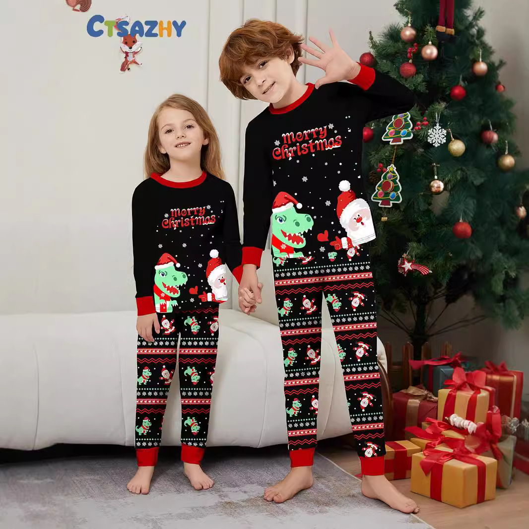 Christmas Santa Claus Dinosaur Family suit Christmas family suit black loungewear_voghion.com