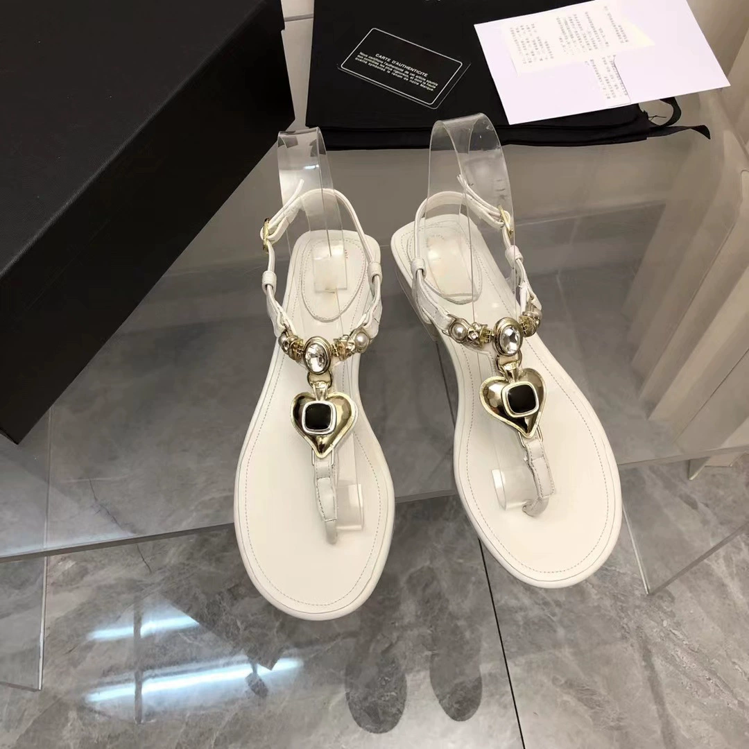 Летние сандалии из жемчуга, пляжная обувь, 2023 год, с камнем, стиль Chanel