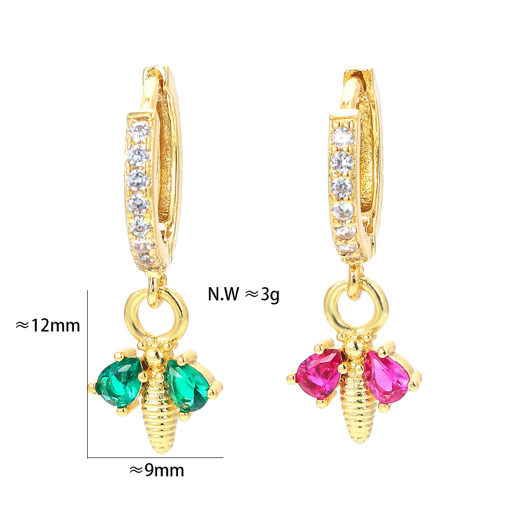 Unisex Gender Plating Design Korean Micro-inlaid Color Zircon Bee Earrings