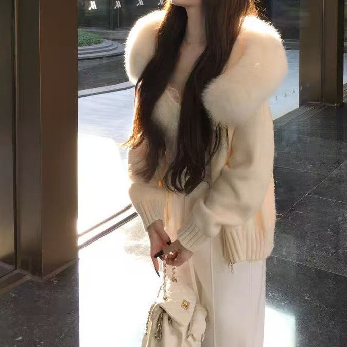 【大毛领毛衣】开衫外套女秋冬宽松显瘦软糯针织衫|undefined