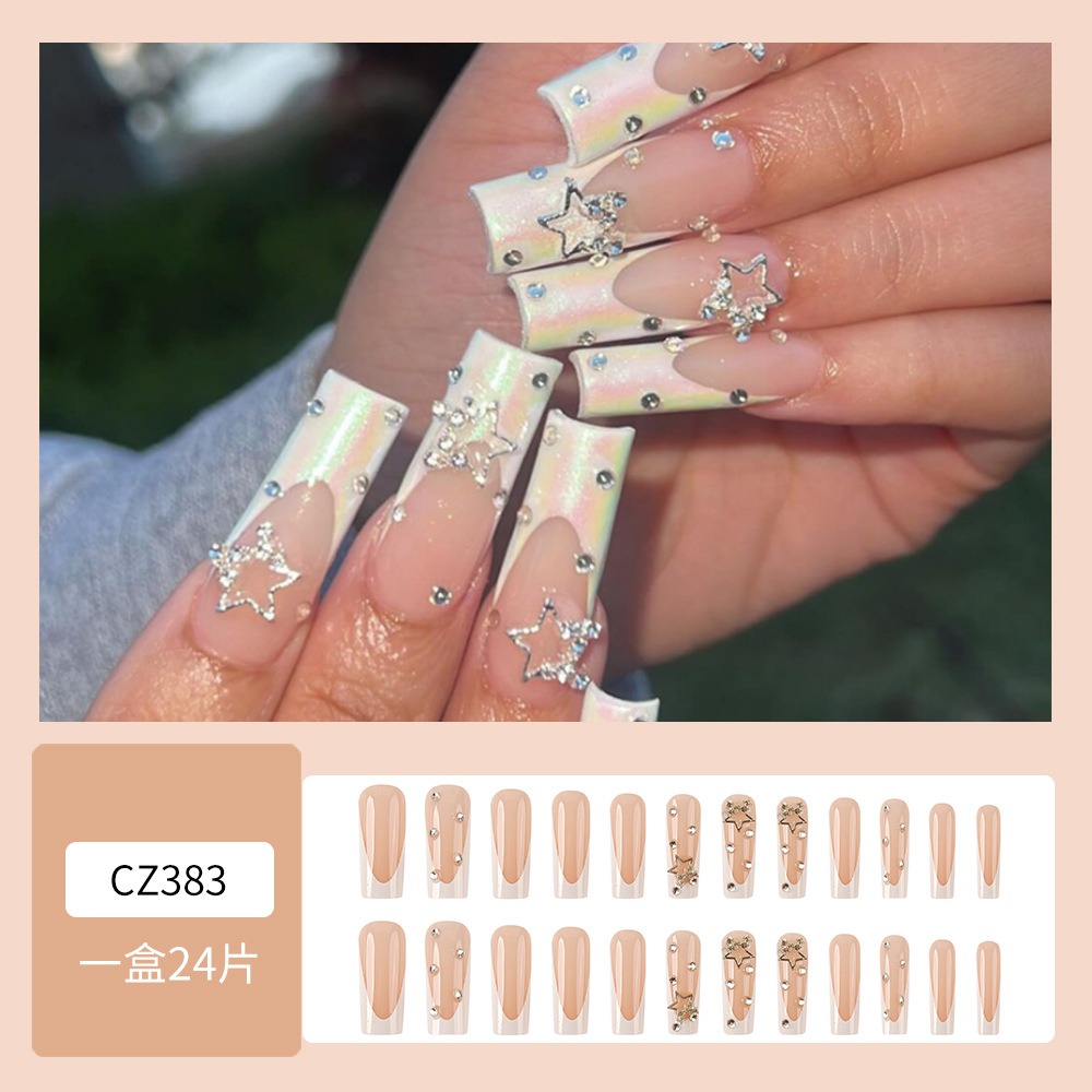 Europa y los Estados Unidos de venta larga uña blanca francesa estrellas perforación de uñas pegatinas de uñas comercio exterior dulce y cool usar uñas image 3