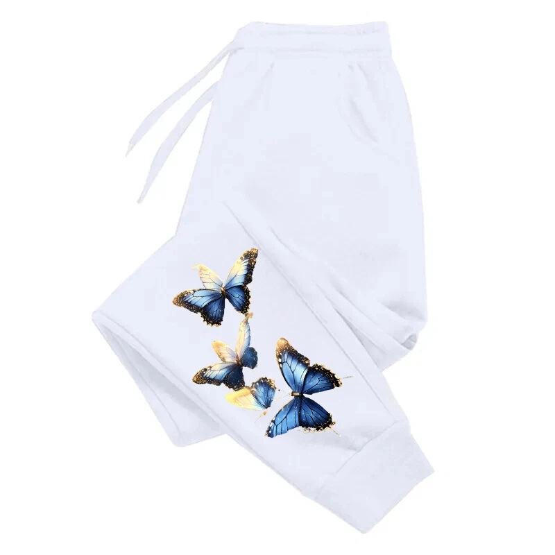 New Fashion Ladies Butterfly Print Pants High Quality Drawstring Jogging Pants Ladies All Seasons Casual Sports Exercise