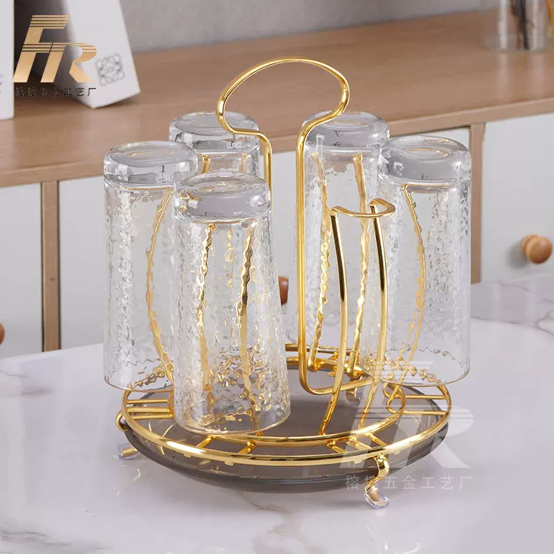 金色轻奢倒挂沥水架客厅水杯置物架杯架家用收纳架桌面茶杯架免钉