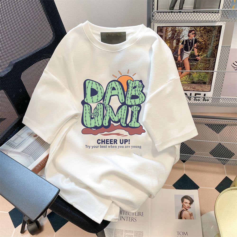 Camiseta de manga corta con cuello redondo y estampado INS, camiseta blanca informal versátil y moderna unisex, conjunto para parejas, informal y versátil.