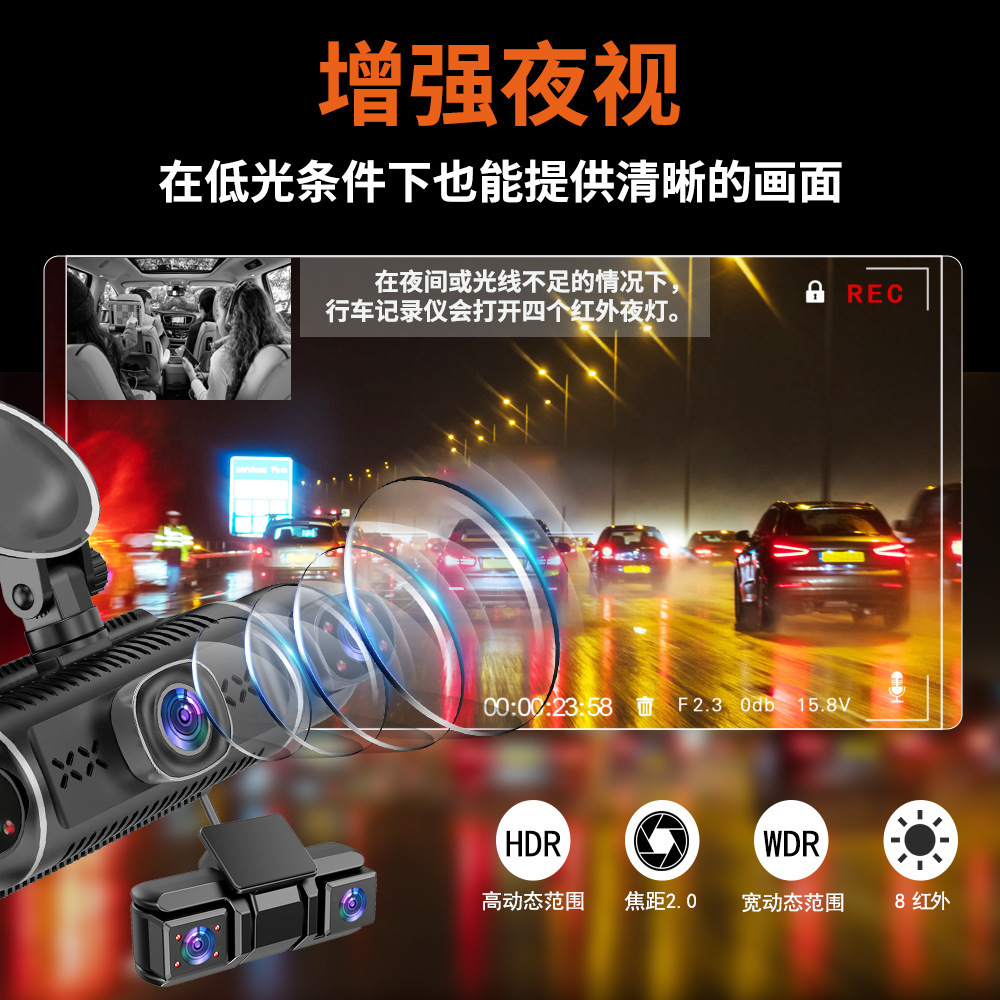 Five-Channel High-Definition Car Dashcam with Wifi, Mobile Phone Connectivity, Parking Monitoring, Sentry Mode, and Gps Recorder