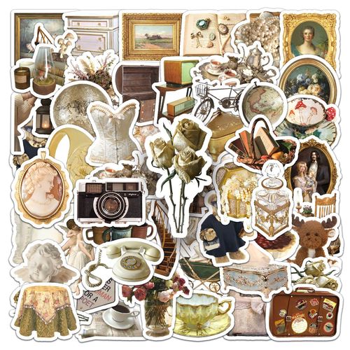 50 Ins-style vintage phone case stickers, literary and fresh DIY handmade journal gurka material stickers, waterproof decorative elements