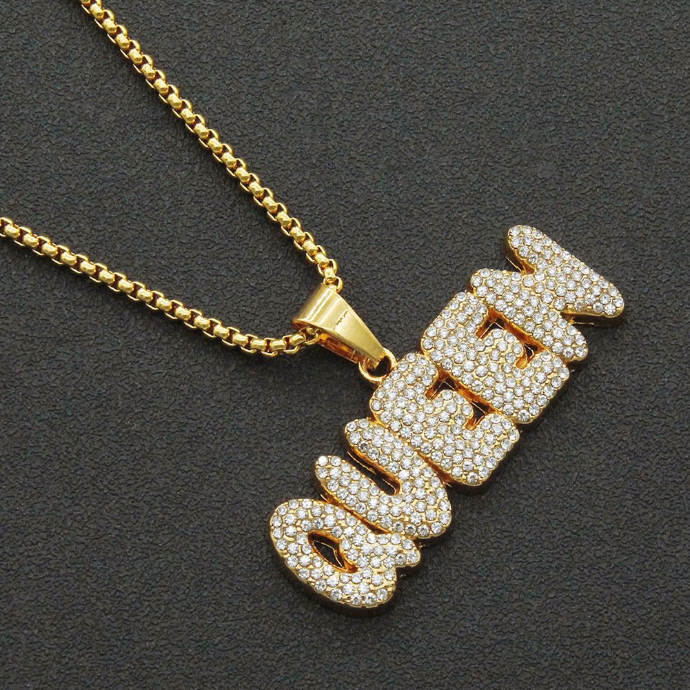 new European and American hip hop diamonds letter pendant necklace trendy menu0027s jewelry