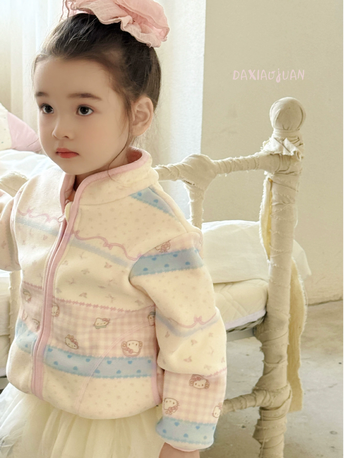 大小卷 Demi-season children's cartoon velvet keep warm jacket with zipper for men and women, Korean style