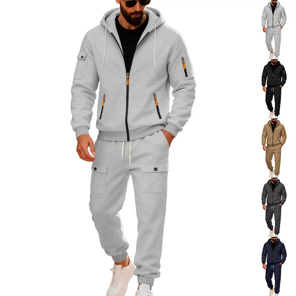 Cross-Border American Autumn Heavyweight Men's Velvet Loose Casual Workwear Outdoor Sports Commuting Hooded Sweatshirt Suit