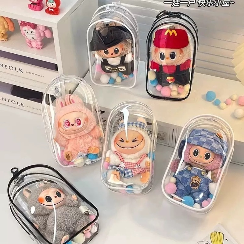 拉布布保护套三代pvc透明外出防尘收纳Labubu便携娃包展示袋|undefined