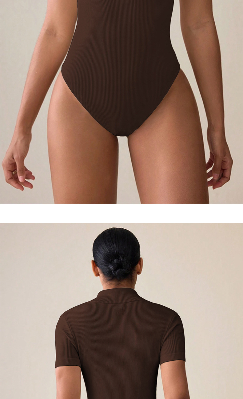 Summer Sports Ribbed Short-sleeve Zippered Jumpsuit Women, Suitable For Layering Or Outerwear,_ecoleips.com