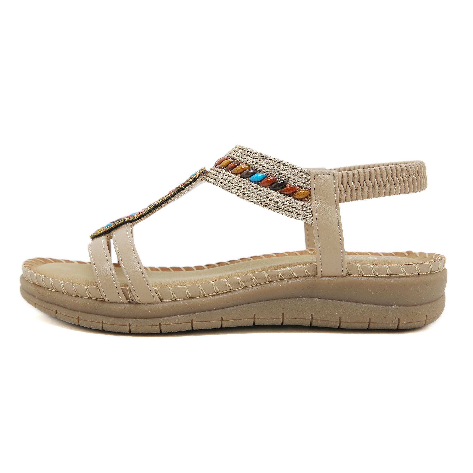 5012-8 Nueva 2025 bohemia sandalias de diamante casuales cómodas de látex masaje suela gruesa zapatos planos grandes