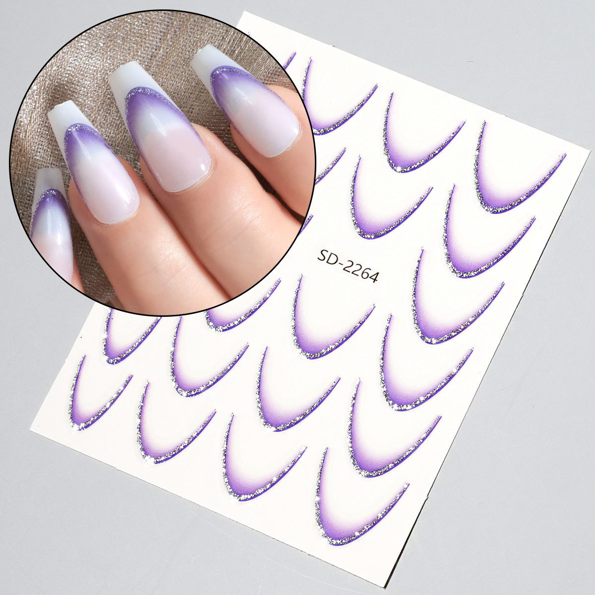 Etiqueta engomada de uñas francesa degradada de estilo explosivo transfronterizo Etiqueta engomada de accesorios de uñas de bricolaje Etiqueta engomada adhesiva INS Etiqueta engomada de uñas en stock