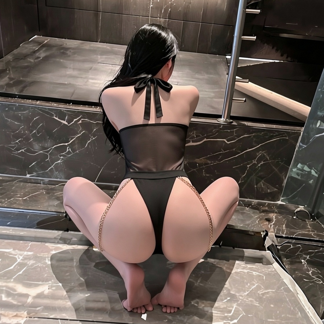 Catgirl Crotchless Bodysuit with Hidden Button, See-through Couple’s Roleplay Lingerie — detail image 4