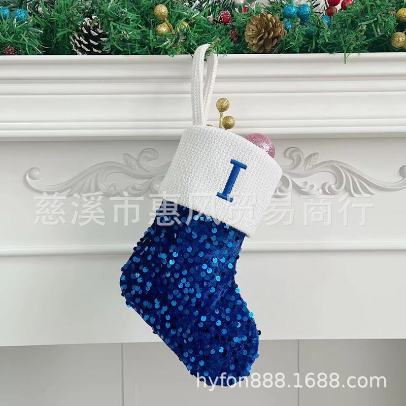 国境を越えた新製品クリスマス靴下赤青黒満スパンコール文字靴下9インチ軽贅沢暖炉装飾ストラップ|undefined