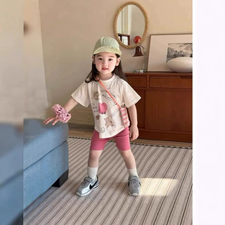 【48h发货】两件套女童运动套装夏儿童洋气宝宝骑行裤套装中小童