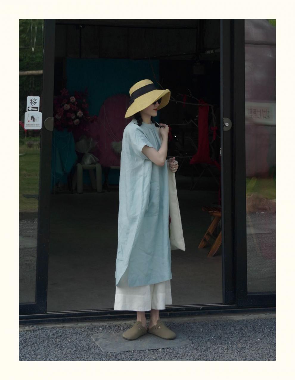 2024 Summer New Japanese French Elegant Lazy Large Pocket Round Neck Dress Artistic Style Long Robe_ecoleips.com