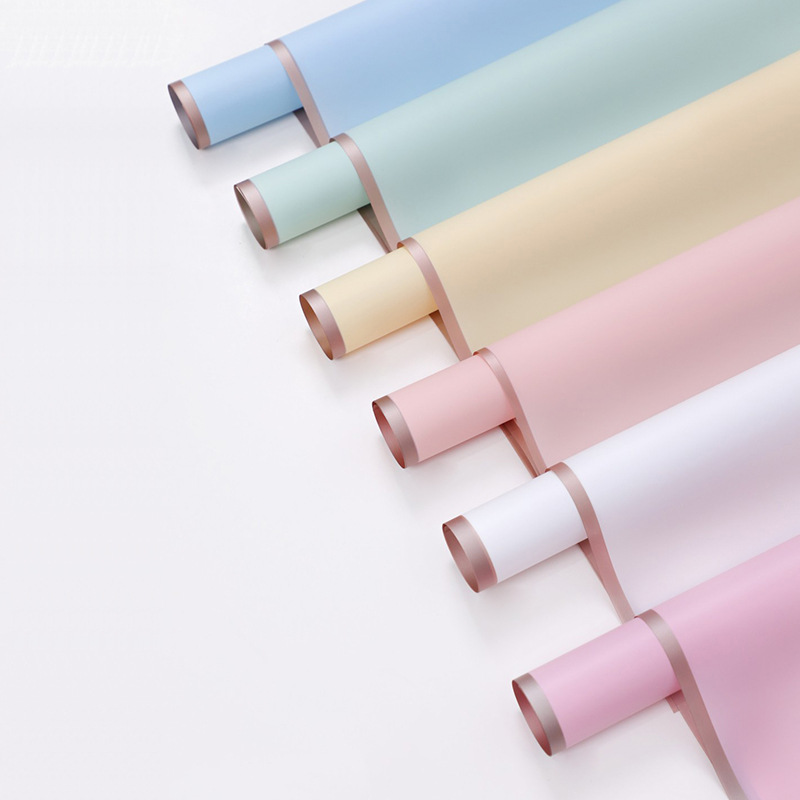 金边果冻膜包装纸鲜花花束包花纸批发花艺防水OPP 金色边框雾面纸