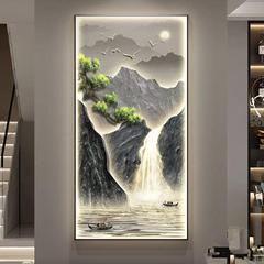 流水生財玄関装飾画入戸門廊下通路掛け画新中国式山水縦版客間灯画