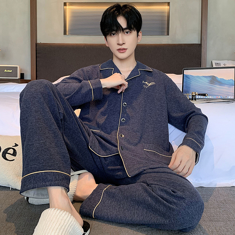 잠옷 남자의 겨울 두꺼운 양털 긴팔 카디건 가을과 겨울 따뜻한 캐주얼 홈 의류 플러스 사이즈 세트 착용