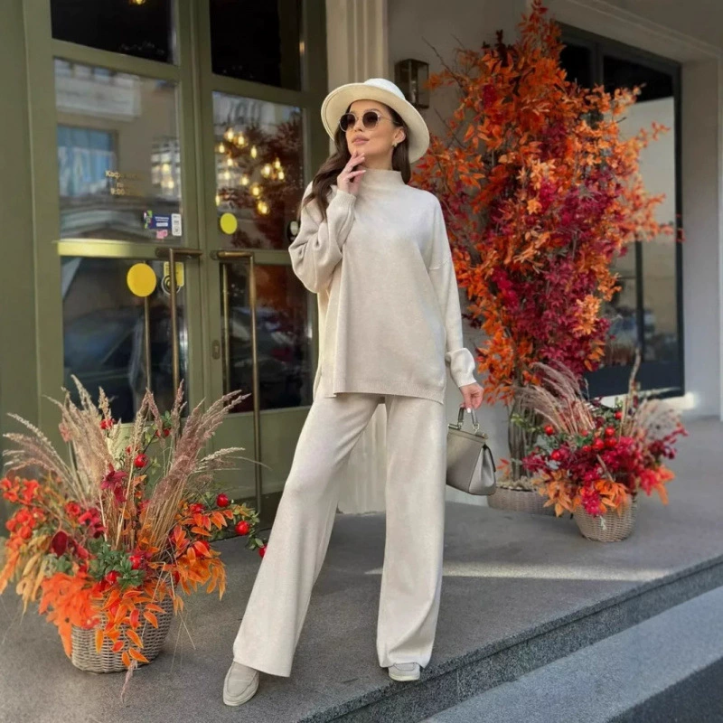 2025 новые трансграничные европейские и американские внешнеторговые женские однотонные широкие брюки с высоким воротником, элегантный модный костюм для пригородных поездок, профессиональный