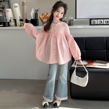 女童衬衫套装2024春秋新款儿童洋气甜美春季牛仔裤春装蝙蝠衫上衣