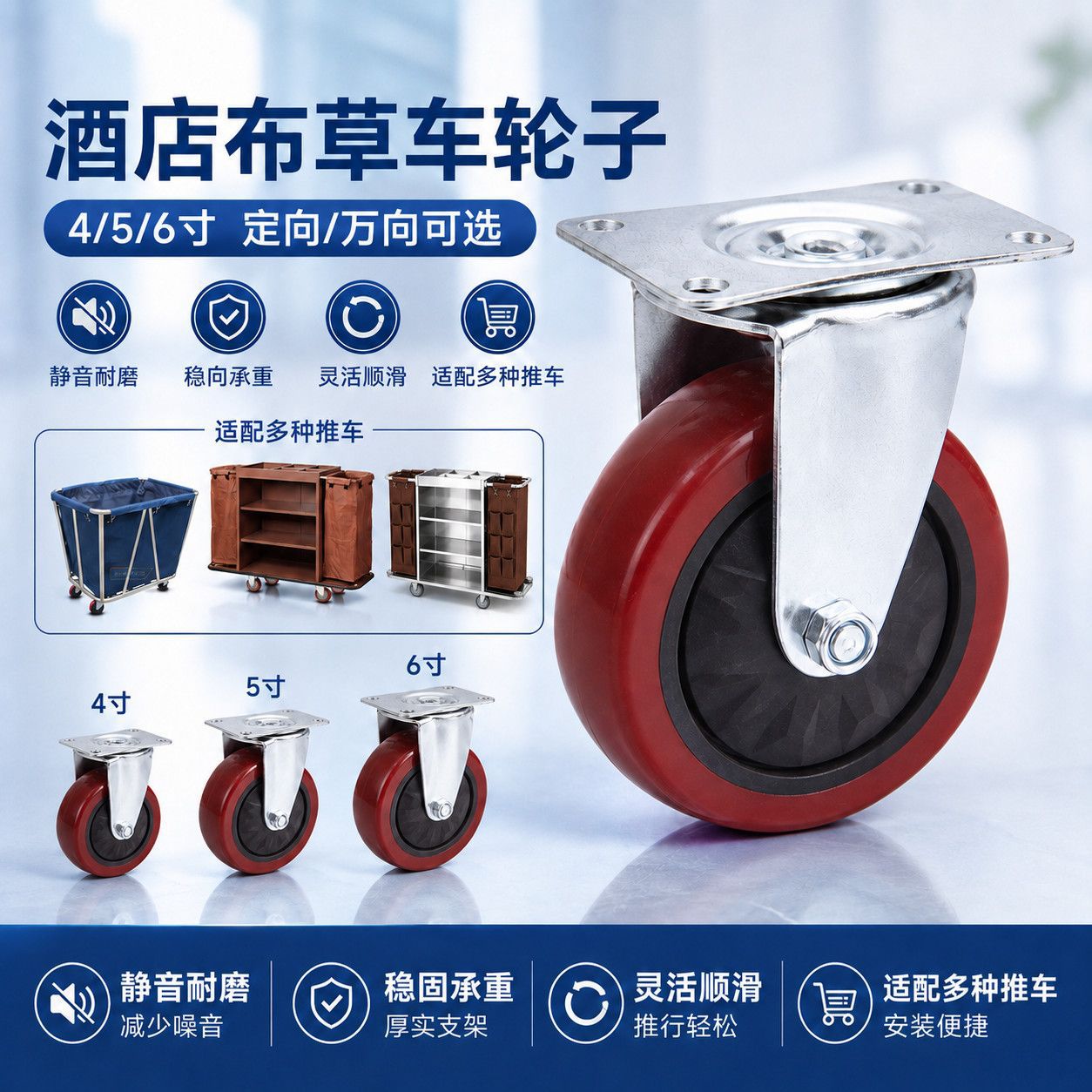 5inch Silent Wheel 6inch Trolley Wheel Hotel Linen Cart Room Cleaning Wheel Flatbed Cart Wheel Caster