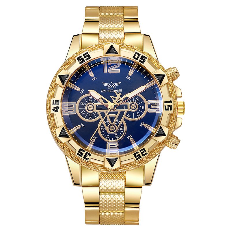 Cross-border explosions Blu-ray men's watch men's watch large dial gold watch steel band quartz watch watch manufacturers in stock wholesale