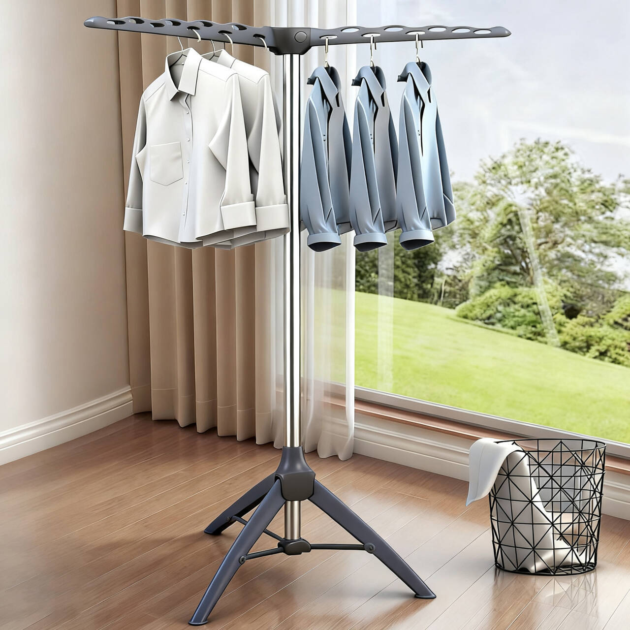 Ou runzhe 32-Tubo de piso plegable retráctil percha de ropa de tres piernas percha de ropa extraíble portátil para viajes