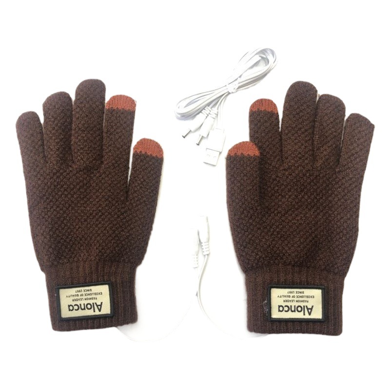 Suministro de comercio electrónico transfronterizo USB caliente guantes hombres 5-Dedo de punto pantalla táctil calefacción eléctrica guantes al aire libre ciclismo caliente