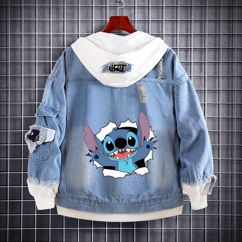 Stitch Denim Coat Anime Second Dimension Peripheral Star Baby Denim Hooded Sweater Loose Jacket Top