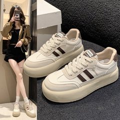 厚底板鞋女2025春季新款皮面防滑厚底小白鞋透气户外百搭女鞋F610