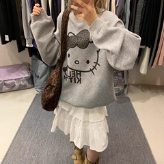 【自家工厂现货】休闲长袖kt猫秋冬新款时尚百搭宽松圆领女卫衣