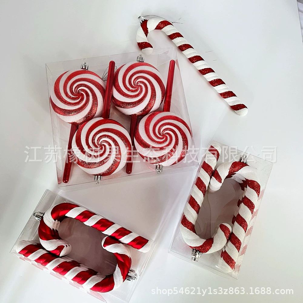 Трансграничные новинки Рождественские красные и белые леденцы, костыли, торговые центры, магазины, праздничные украшения