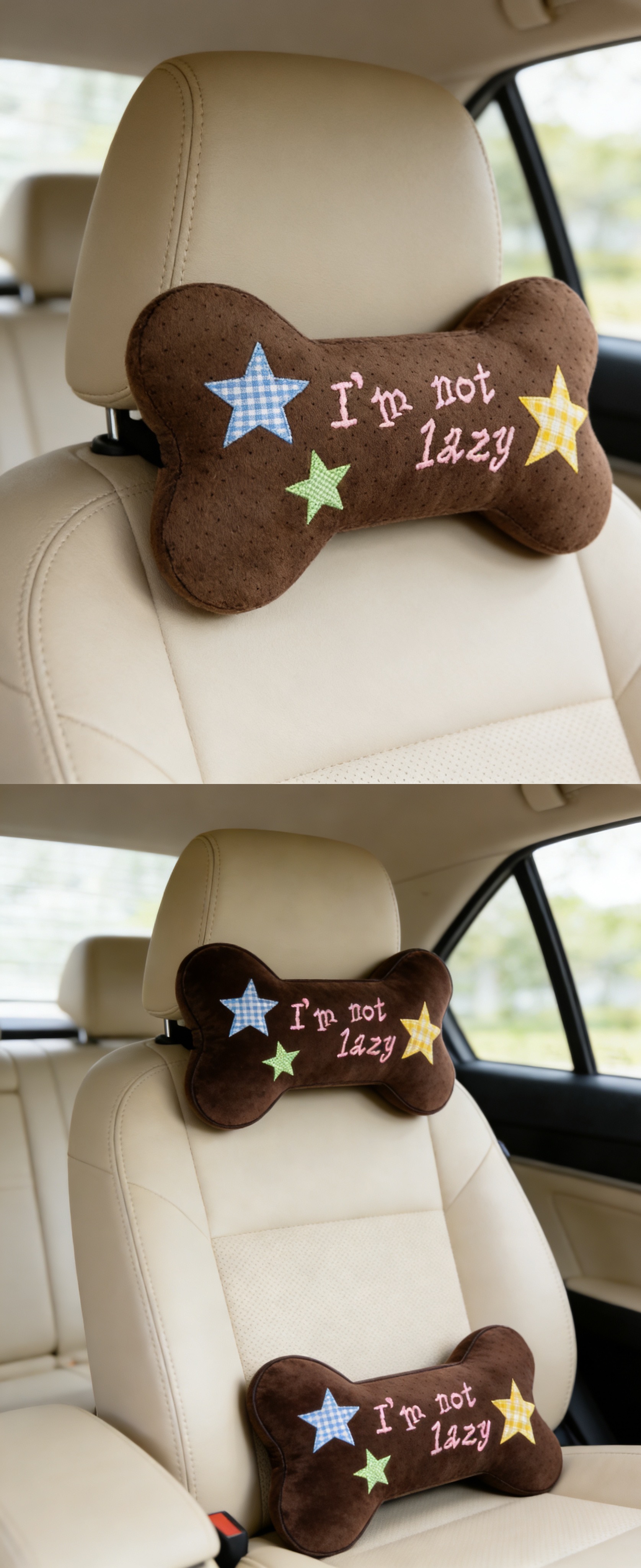 New Dog Car Headrest Bone-Shaped Plush Cartoon Cute Pillow Lumbar Support Doll Car Interior Accessories