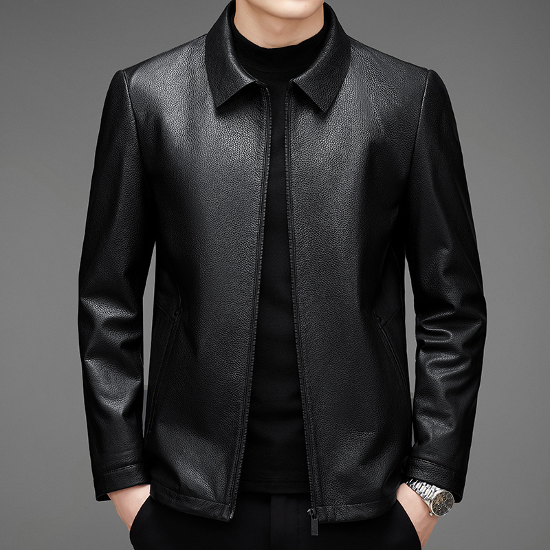 Haining Deerskin Genuine Leather Jacket For Men Youth High-end Lapel Business Casual Leather Jacket Direct Sale